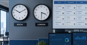 Software delivery team managing deadlines across multiple time zones with agile sprint planning and project tracking
